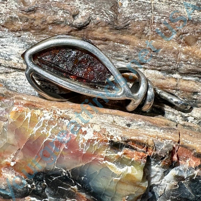 Vintage Sterling Silver Wire Wrap Amber Pendant