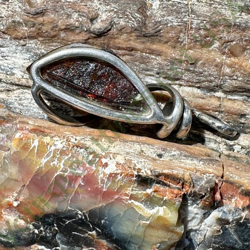 Vintage Sterling Silver Wire Wrap Amber Pendant