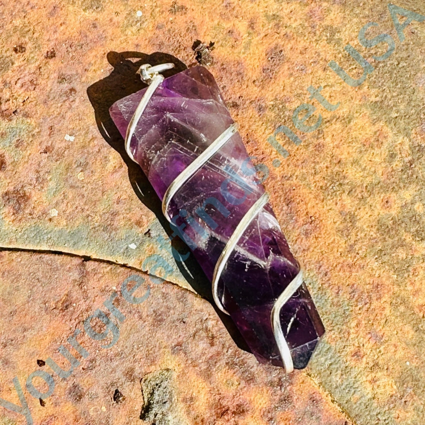 Vintage Sterling Silver Wire Wrapped Amethyst Wand Pendant