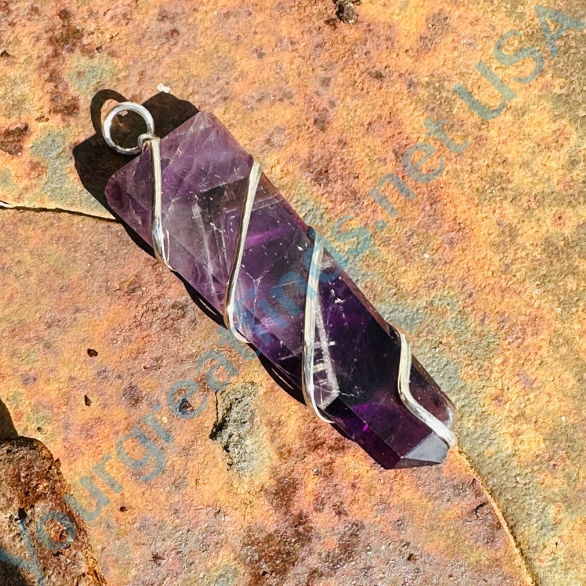 Vintage Sterling Silver Wire Wrapped Amethyst Wand Pendant