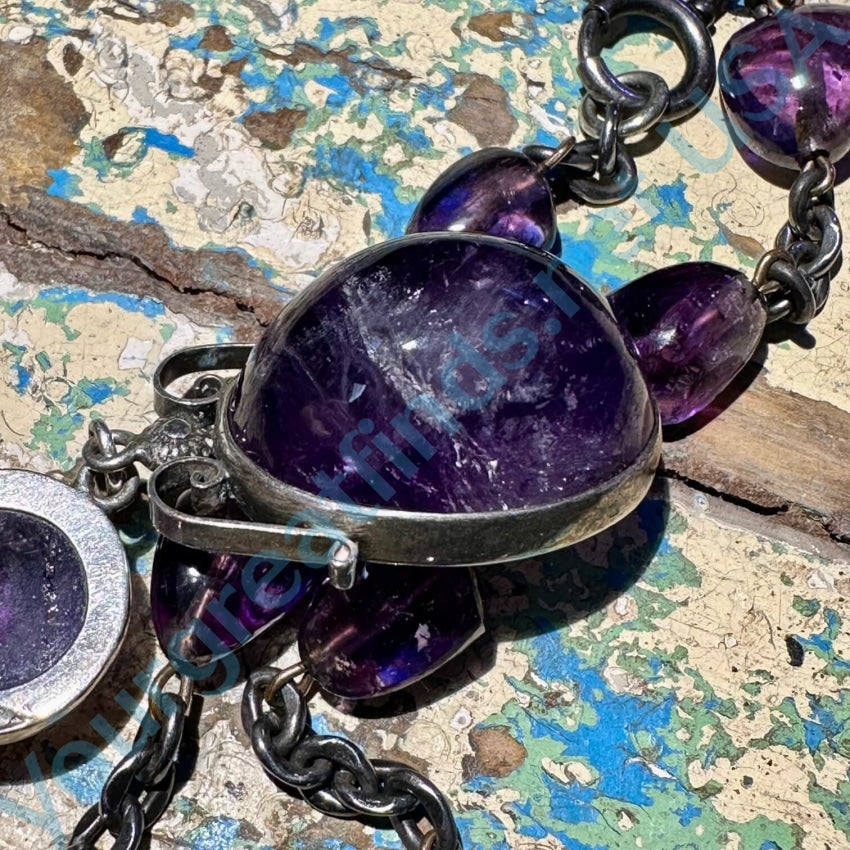 Vintage Sterling Silver Y Necklace Purple Amethyst