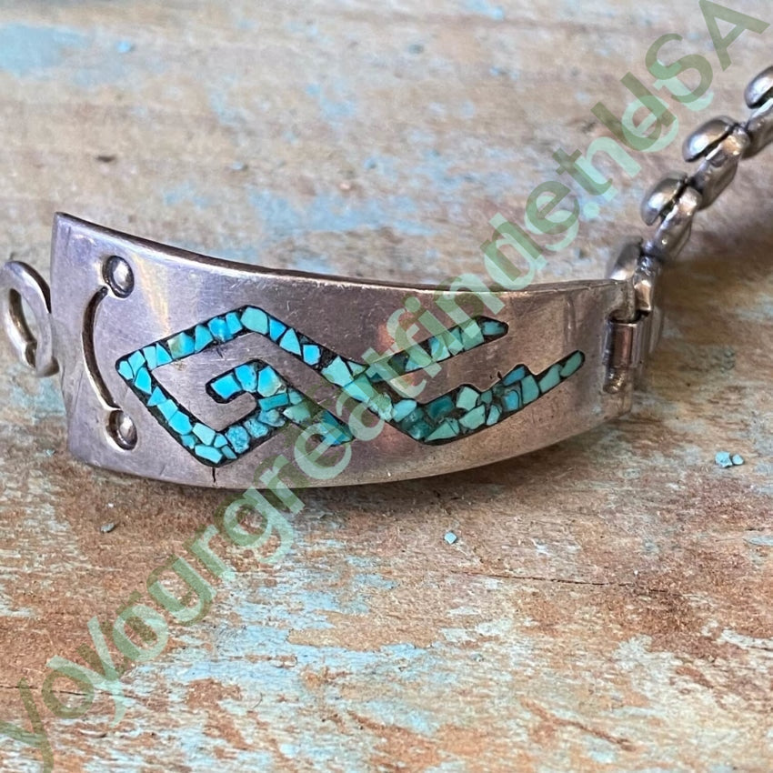 Vintage Sterling Turquoise Chip Mosaic Watch Band Plates Yourgreatfinds