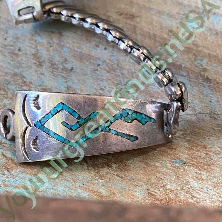 Vintage Sterling Turquoise Chip Mosaic Watch Band Plates Yourgreatfinds