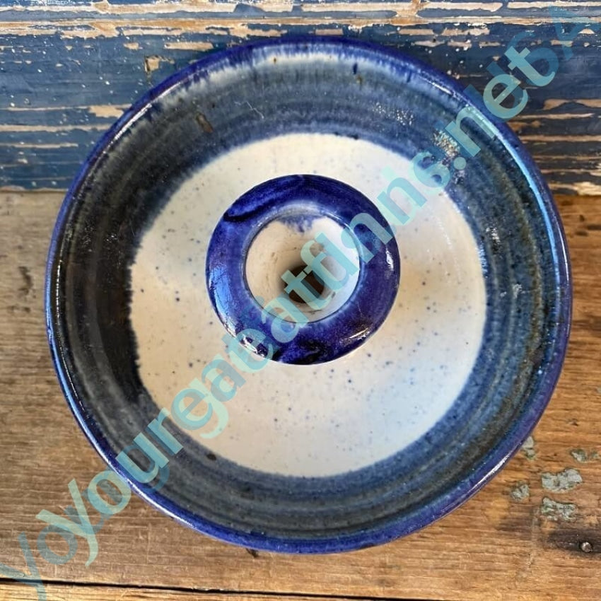 Vintage Studio Stoneware Pottery Chamberstick Candlestick in Indigo Blue Glaze Yourgreatfinds