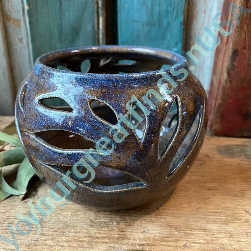Vintage Studio Stoneware Pottery Open Work Jar 1983 Yourgreatfinds