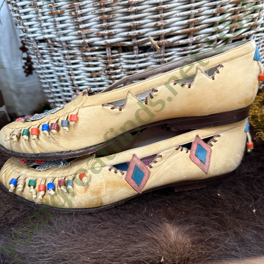 Vintage Susan Bennis Warren Edwards The Arrows Beaded Leather Shoes 6 1/2 Shoes