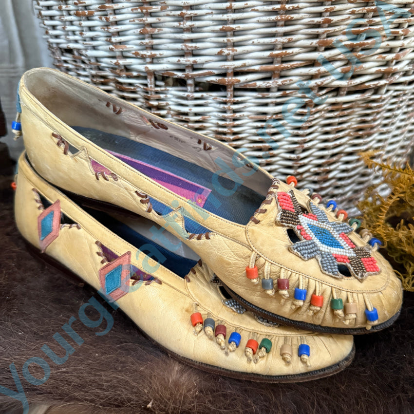 Vintage Susan Bennis Warren Edwards The Arrows Beaded Leather Shoes 6 1/2 Shoes