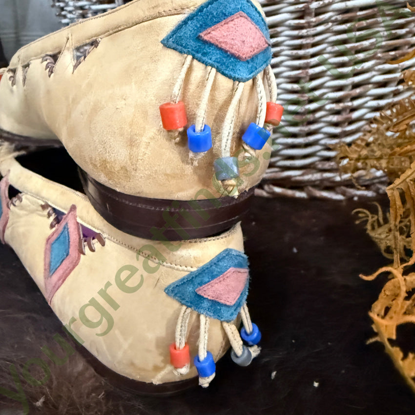 Vintage Susan Bennis Warren Edwards The Arrows Beaded Leather Shoes 6 1/2 Shoes