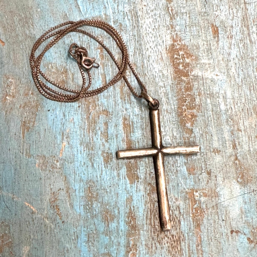 Vintage Tarnished Sterling Silver Holy Cross Necklace