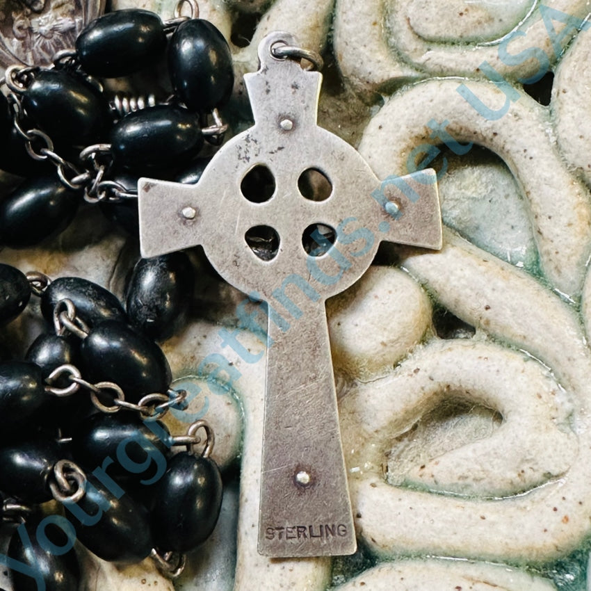 Vintage Time Worn Sterling Silver & Ebony Wood Rosary