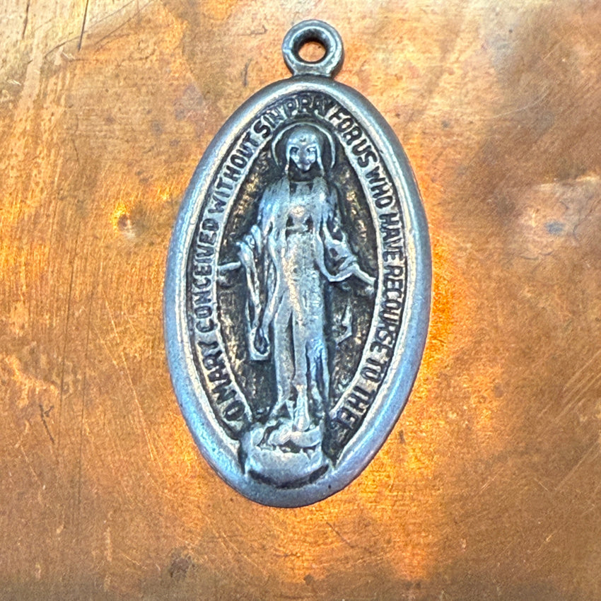 Vintage Time-Worn Sterling Silver Miraculous Mary Pendant Pendant