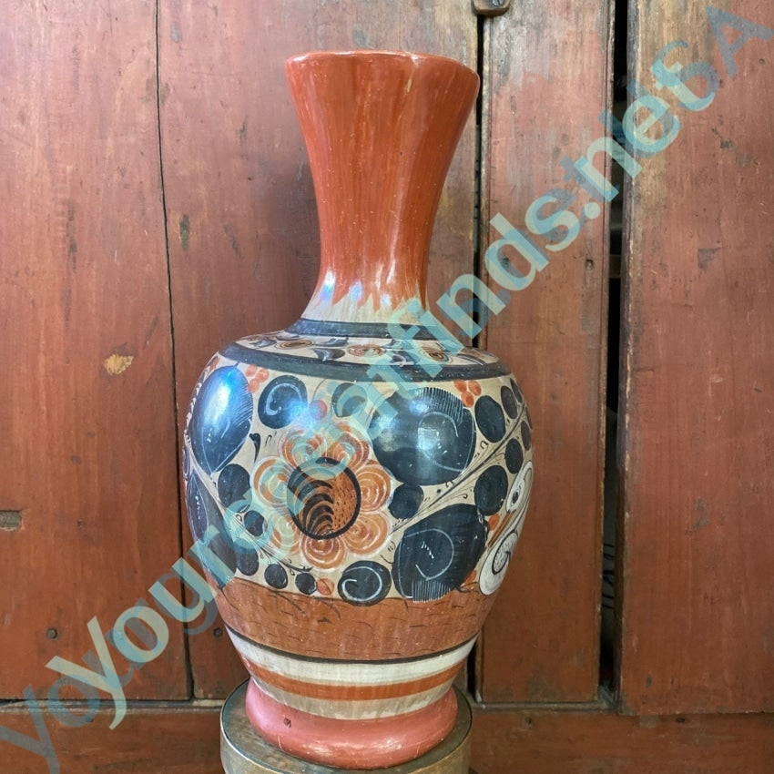 Vintage Tonola Mexican Pottery Vase with Hand Painting Signed Yourgreatfinds