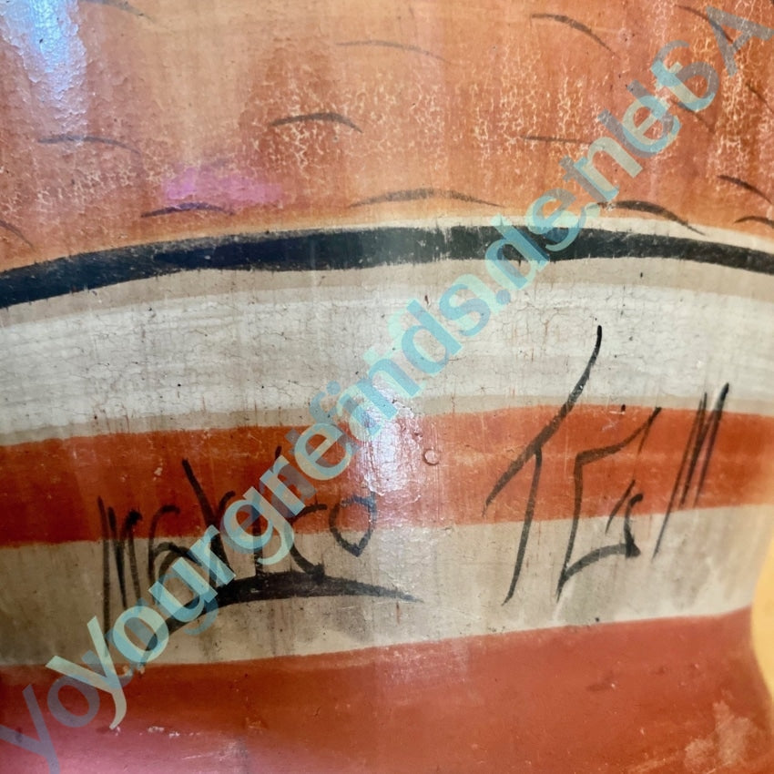 Vintage Tonola Mexican Pottery Vase with Hand Painting Signed Yourgreatfinds