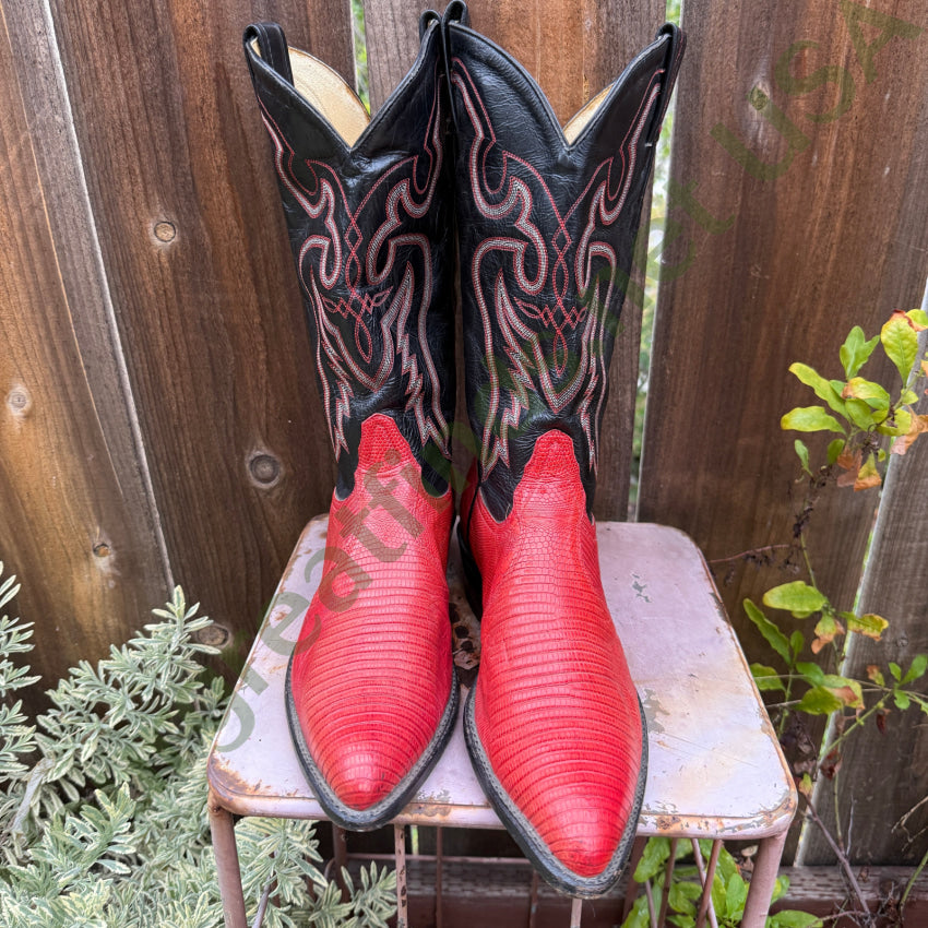 Tony Lama ウエスタンブーツ ブラック/レッド　UESD Vintage Tony Lama Black & Red Lizard Leather Western Boots 9D