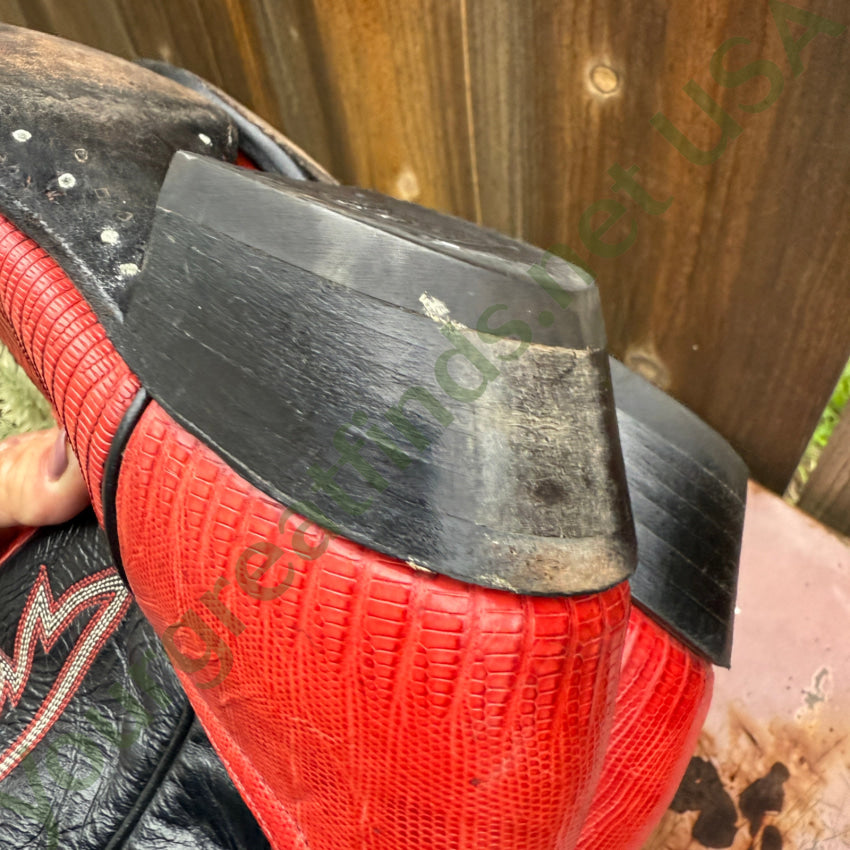 Vintage Tony Lama Black & Red Lizard Leather Western Boots 9D cowboy boots