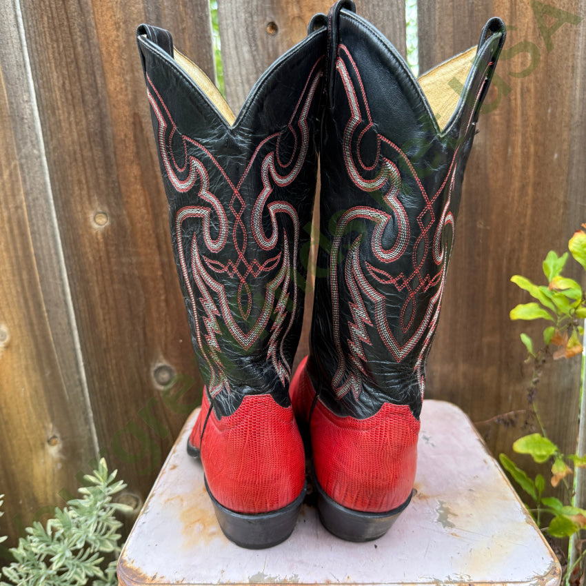 Vintage Tony Lama Black & Red Lizard Leather Western Boots 9D cowboy boots