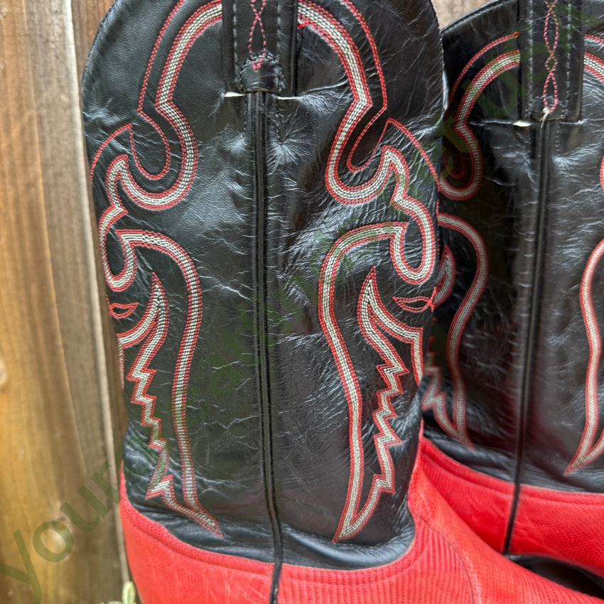 Vintage Tony Lama Black & Red Lizard Leather Western Boots 9D cowboy boots