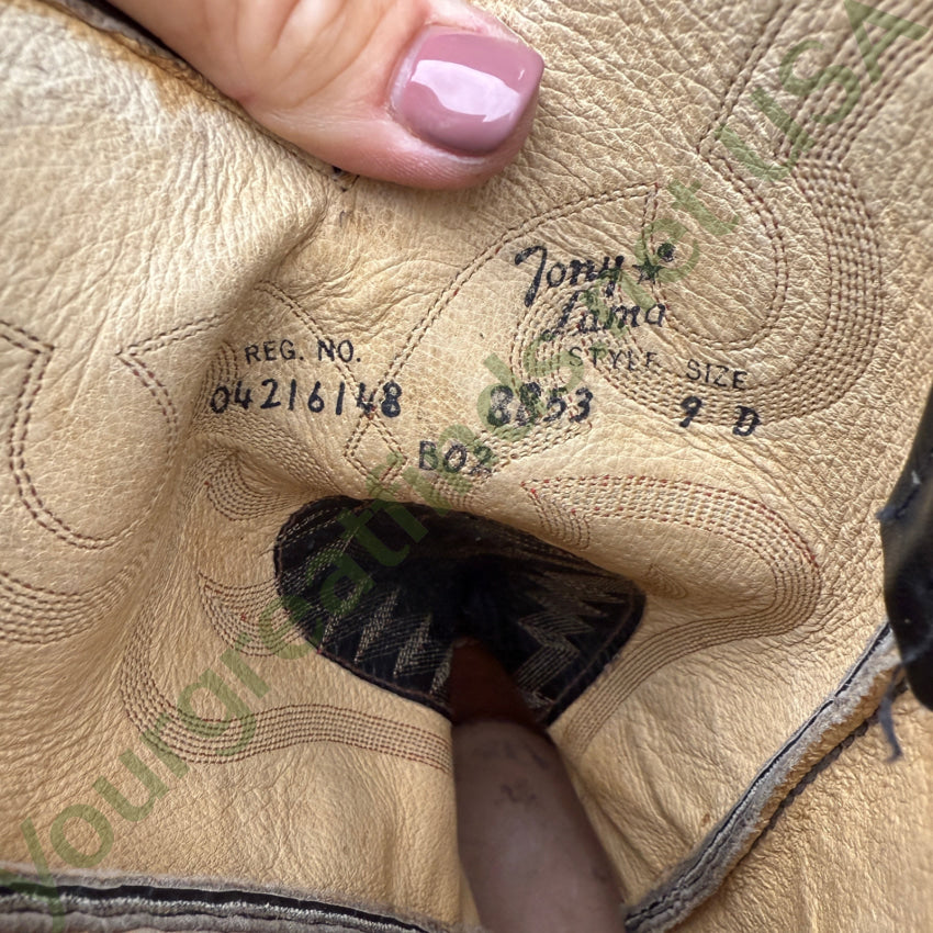 Vintage Tony Lama Black & Red Lizard Leather Western Boots 9D cowboy boots