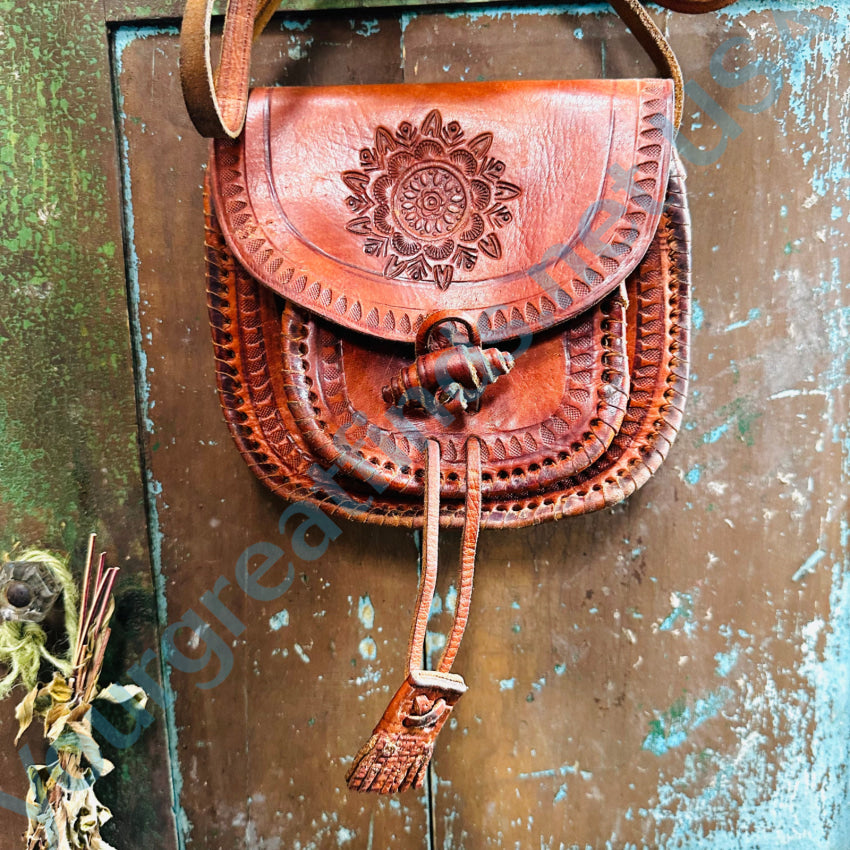 Vintage tooled leather shoulder bag cheapest