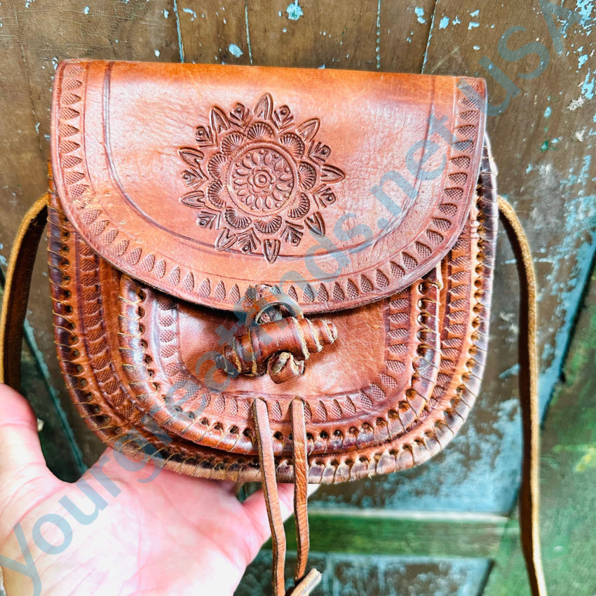 High quality Vintage Tooled Leather Crossbody Bag