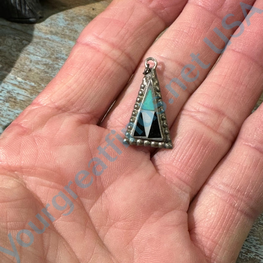 Vintage Triangular Channel Inlay Turquoise Pendant 925