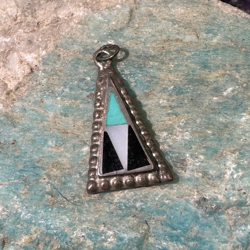 Vintage Triangular Channel Inlay Turquoise Pendant 925