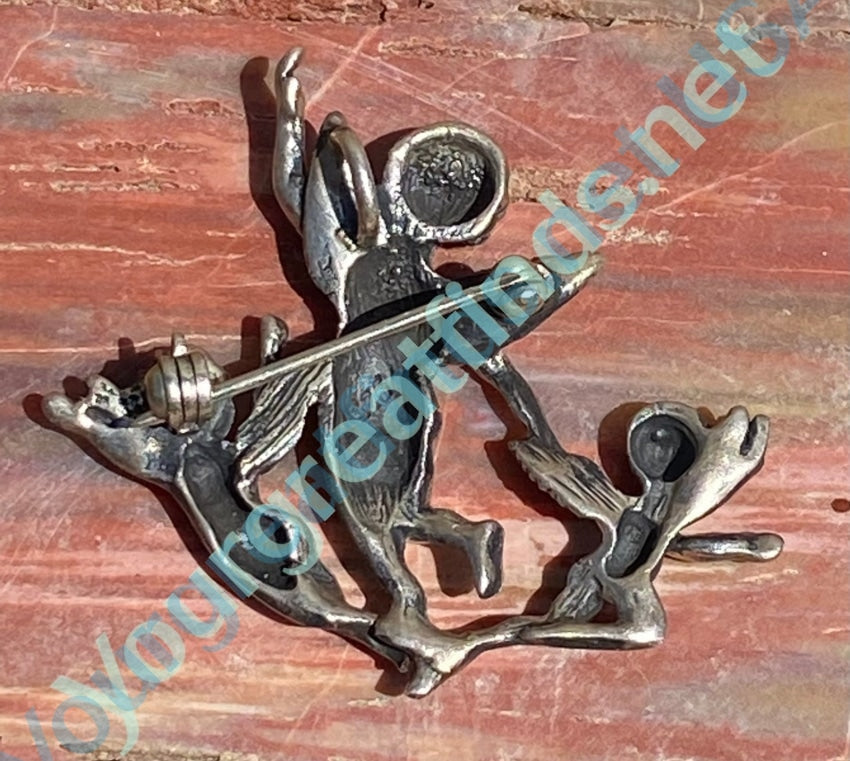 Vintage Triple Cherub Sterling Silver Pendant Pin Yourgreatfinds