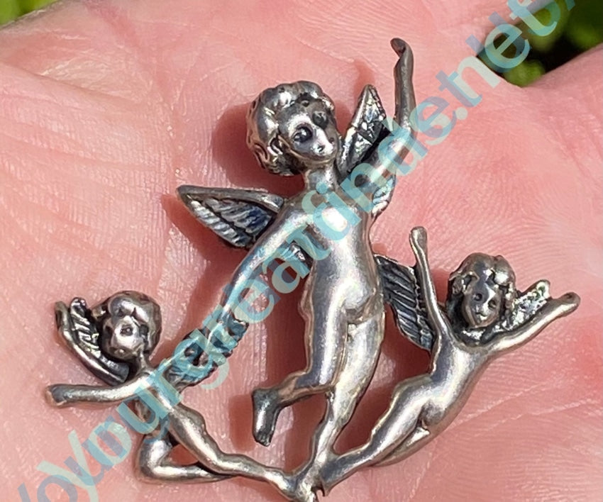 Vintage Triple Cherub Sterling Silver Pendant Pin Yourgreatfinds