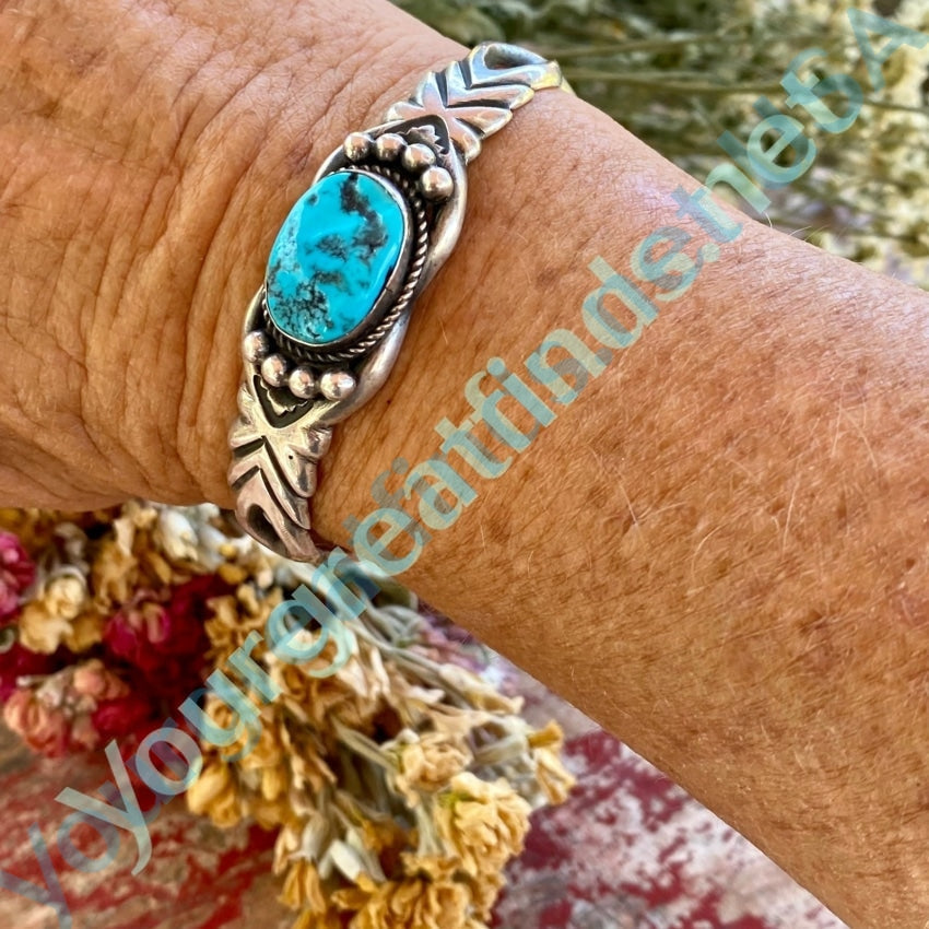 Vintage Tufa Stone Cast Sterling Silver Turquoise Navajo Bracelet Yourgreatfinds