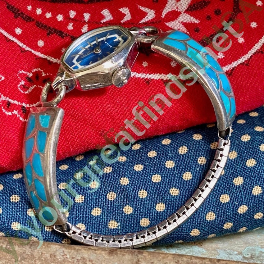 Vintage Turquoise Inlay Sterling Silver Watch Band Yourgreatfinds