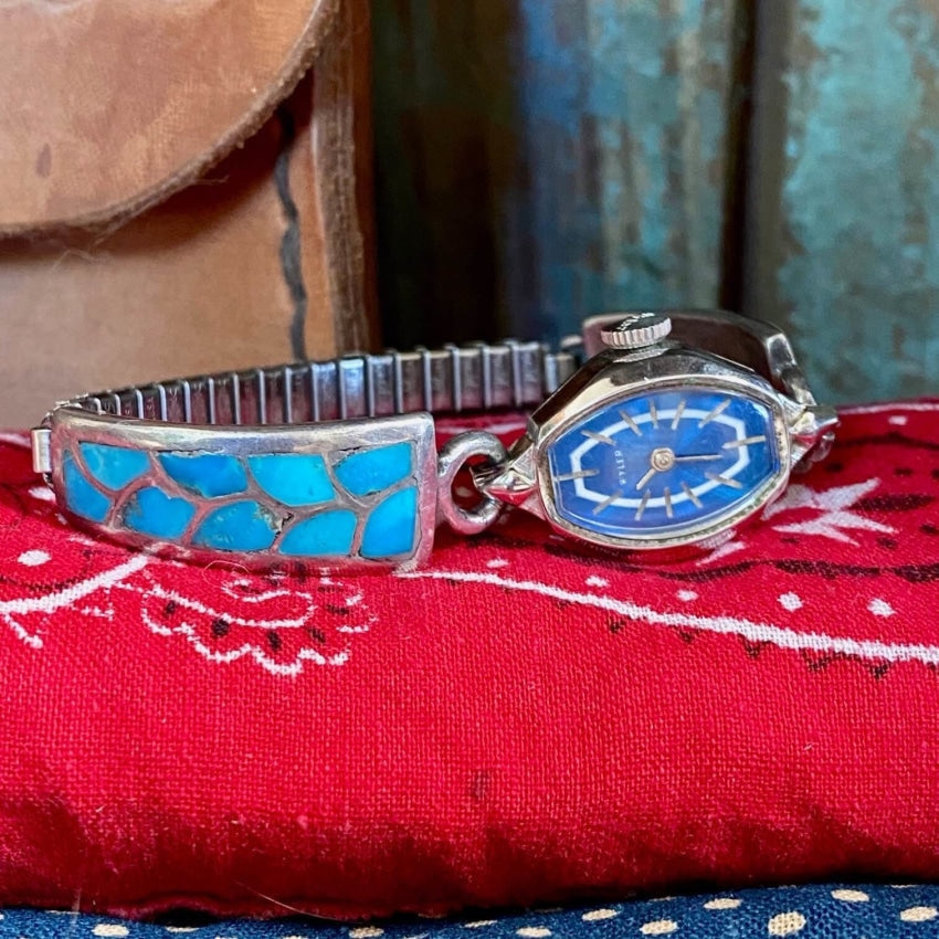 Vintage Turquoise Inlay Sterling Silver Watch Band Yourgreatfinds