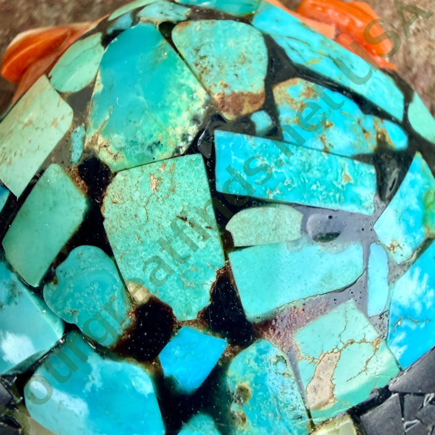 Vintage Turquoise Jet Shell & Sterling Silver Mosaic Necklace shell mosaic necklace