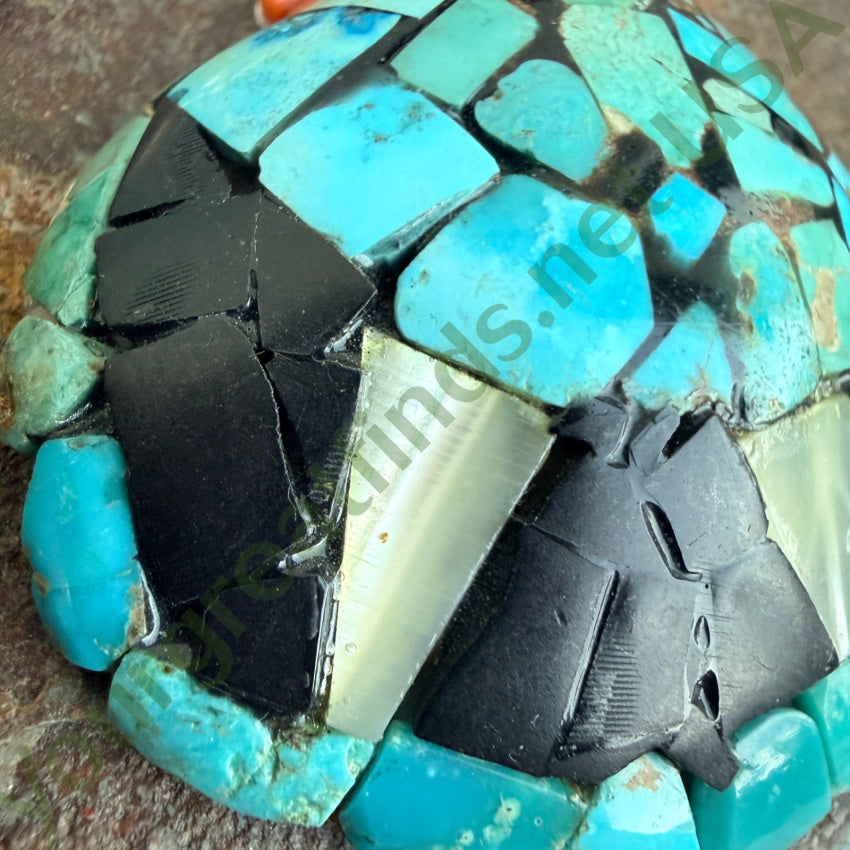 Vintage Turquoise Jet Shell & Sterling Silver Mosaic Necklace shell mosaic necklace