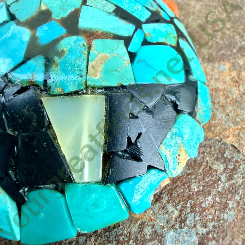 Vintage Turquoise Jet Shell & Sterling Silver Mosaic Necklace shell mosaic necklace