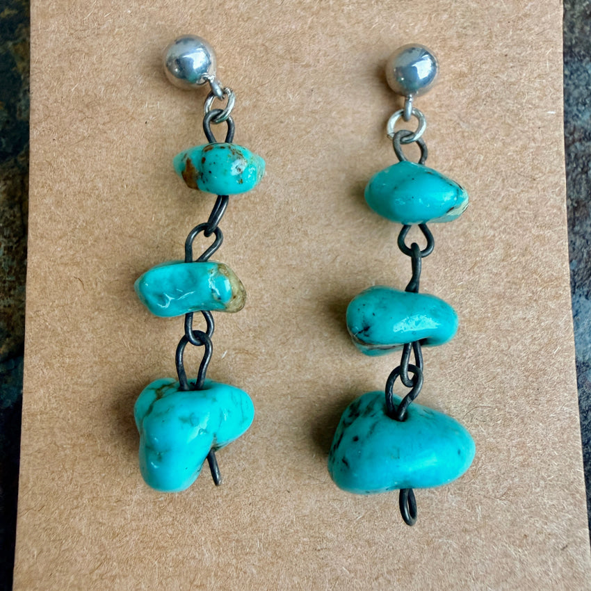 Vintage Turquoise Nugget Bead & Sterling Silver Pierced Earrings earrings
