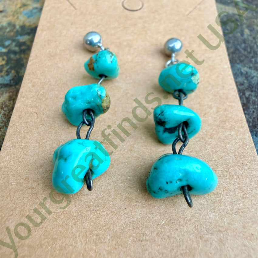Vintage Turquoise Nugget Bead & Sterling Silver Pierced Earrings earrings