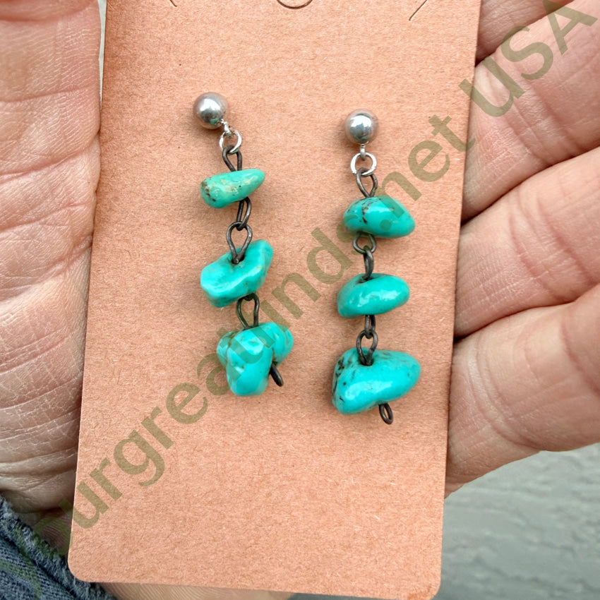 Vintage Turquoise Nugget Bead & Sterling Silver Pierced Earrings earrings