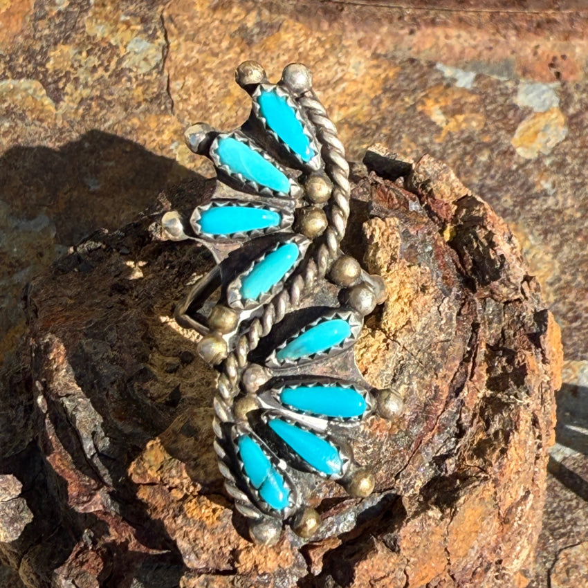 Vintage Turquoise Rosette Petit Point Cluster Ring 6 ring