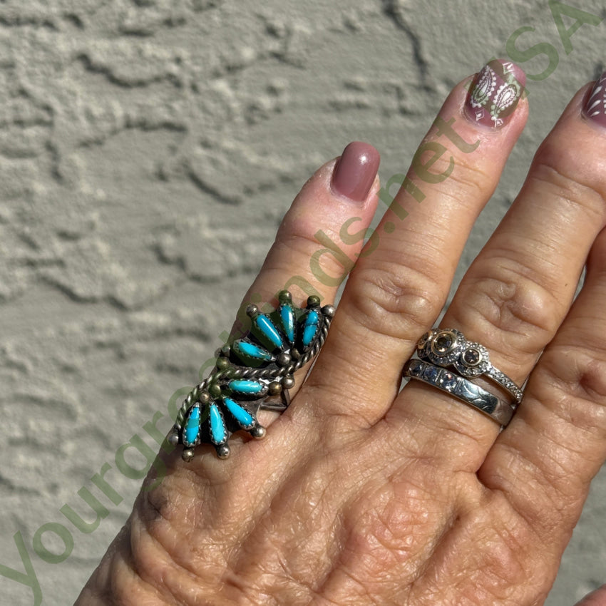 Vintage Turquoise Rosette Petit Point Cluster Ring 6 ring