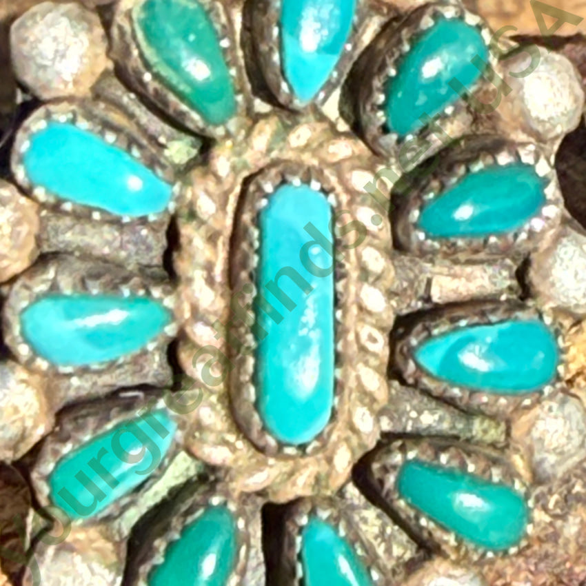 Vintage Turquoise Rosette Petit Point Cluster Ring 7 1/8 ring