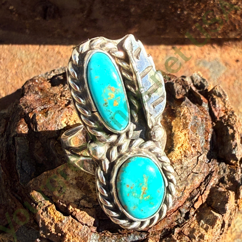 Vintage Turquoise & Sterling Silver Double Stone Ring Size 6 ring