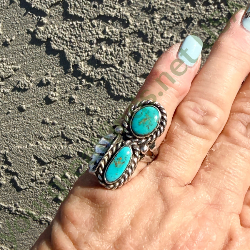 Vintage Turquoise & Sterling Silver Double Stone Ring Size 6 ring
