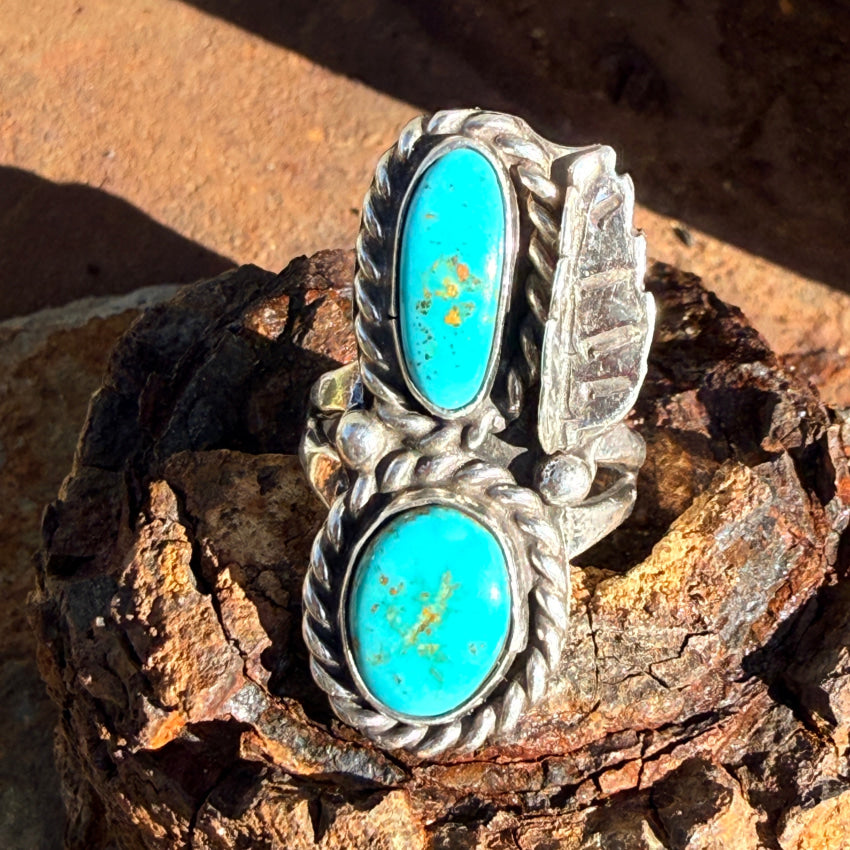 Vintage Turquoise & Sterling Silver Double Stone Ring Size 6 ring