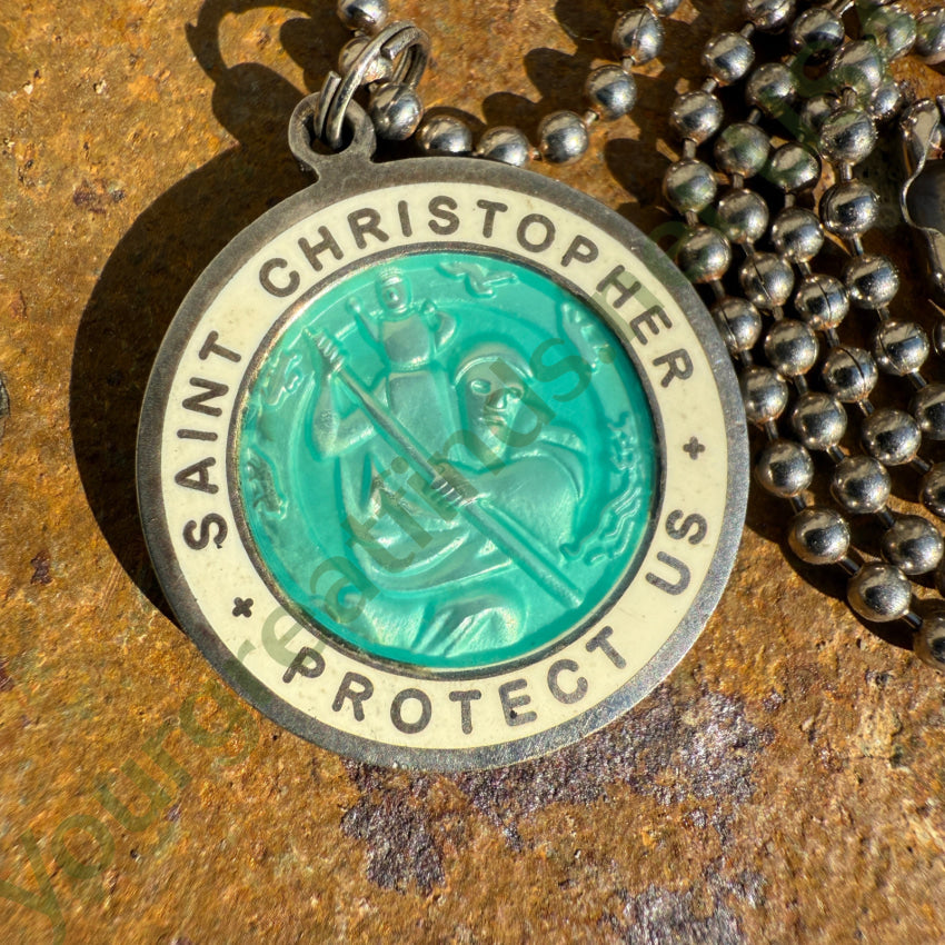 Vintage Turquoise & White Surfer St. Christopher Necklace St. Christopher Necklace