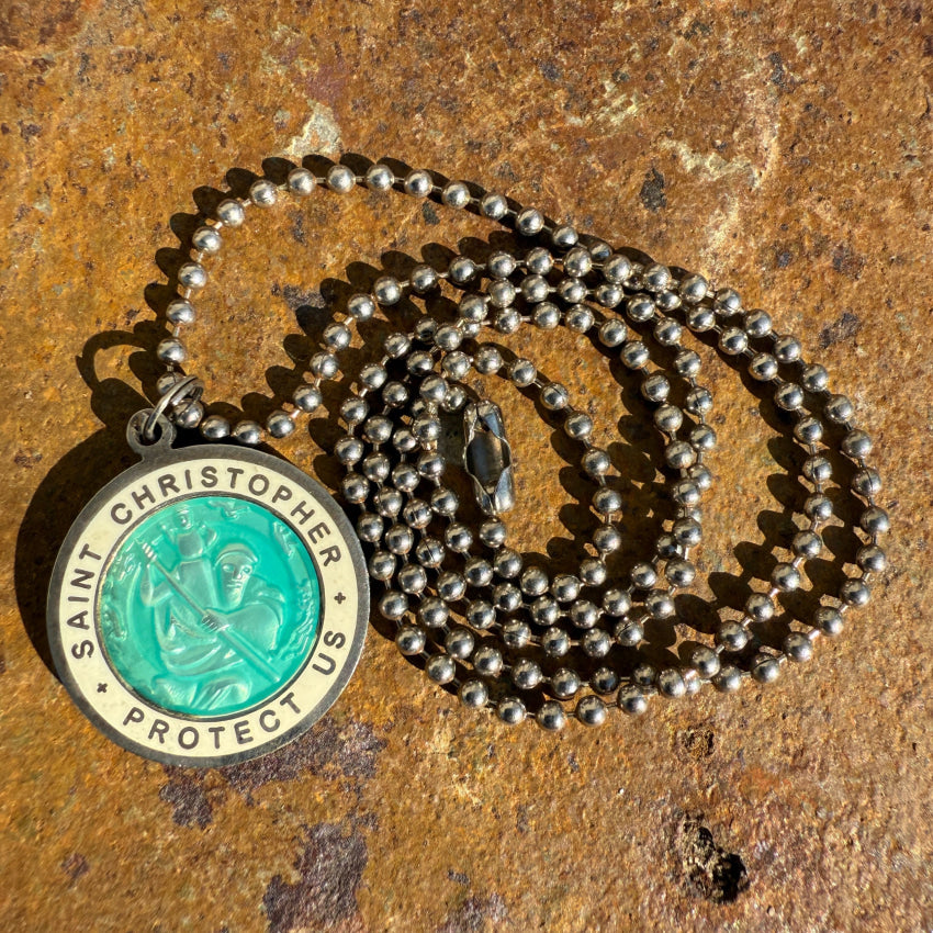 Vintage Turquoise & White Surfer St. Christopher Necklace St. Christopher Necklace
