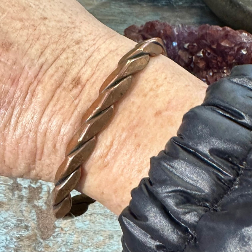 Vintage Twisted Hammered Copper Cuff Bracelet