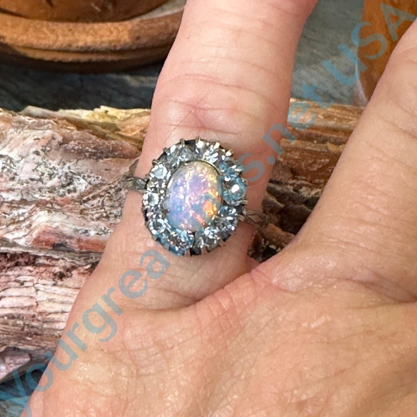 Vintage Uncas Sterling Silver Harlequin Opal Paste Ring Size 5.5