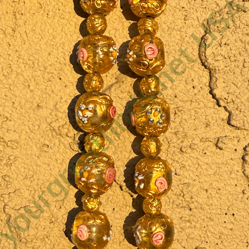 Vintage Venetian Murano Italy Gold Wedding Cake Glass Bead Beaded Necklace necklace