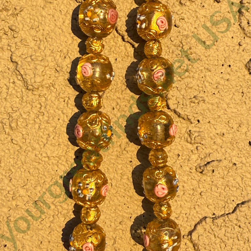 Vintage Venetian Murano Italy Gold Wedding Cake Glass Bead Beaded Necklace necklace