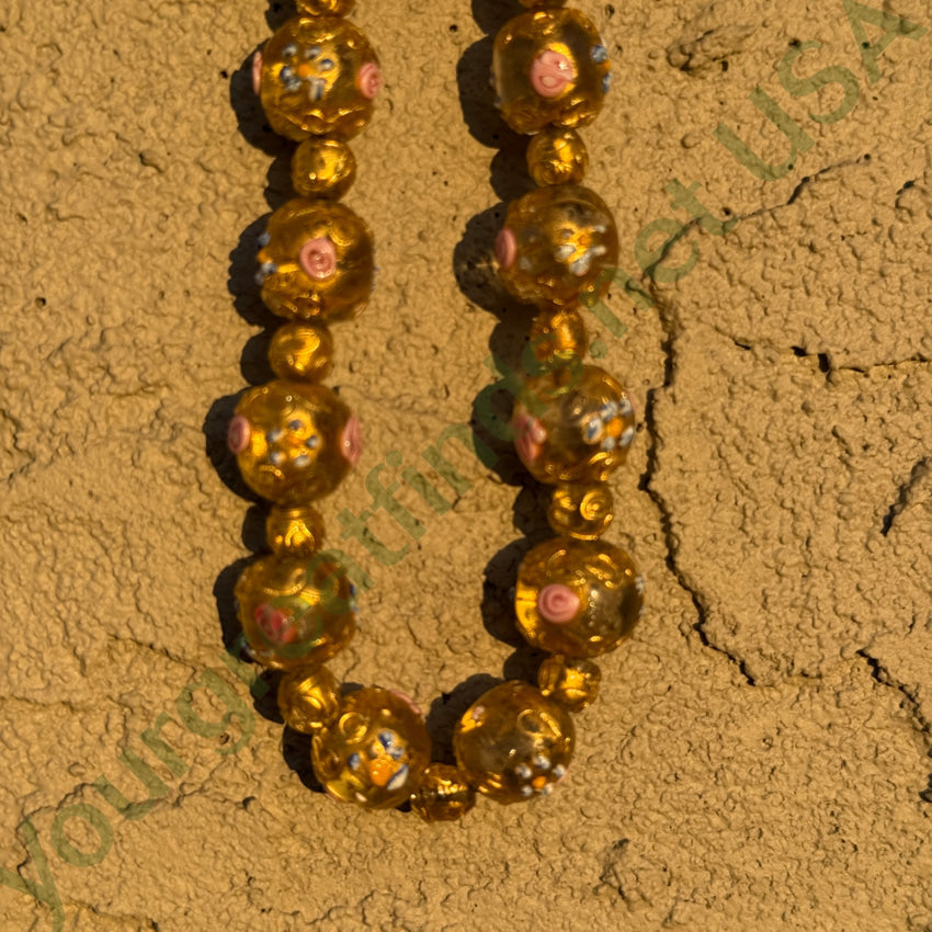 Vintage Venetian Murano Italy Gold Wedding Cake Glass Bead Beaded Necklace necklace